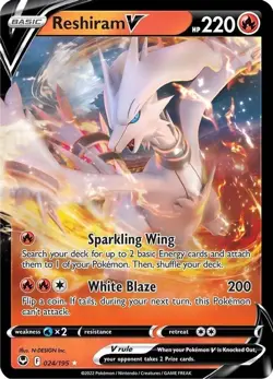 Reshiram V - 024/195 - Pokemon Silver Tempest Sword & Shield Ultra Rare Card NM - Image 1