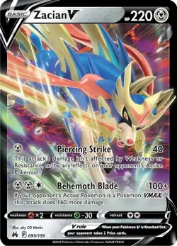 Zacian V - 095/159 - Pokemon Crown Zenith Sword & Shield Ultra Rare Card NM - Image 1