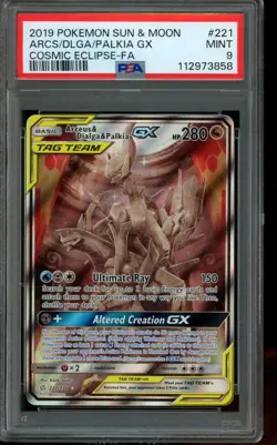 PSA 9 MINT Pokemon Arceus Dialga Palkia GX Cosmic Eclipse Full Art 221/236 - Image 1