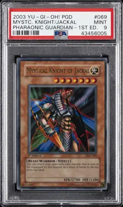 2003 YU-GI-OH! PGD-PHARAONIC GUARDIAN 1ST ED MYSTICAL KNIGHT OF JACKAL PSA 9 - Image 1
