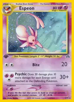 Espeon - 1/75 - Pokemon Neo Discovery 1st Edition Holo Rare Card WOTC LP - Image 1