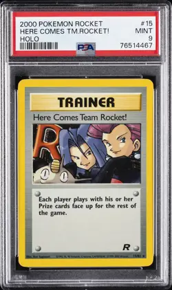2000 POKEMON ROCKET #15 HERE COMES TEAM ROCKET!-HOLO PSA 9 - Image 1