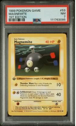1999 Pokemon Base Set 1st Edition Magnemite 053/102 PSA 7 (Shadowless) - Image 1