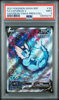 2021 POKEMON SWSH BLACK STAR PROMO #181 FULL ART/VAPOREON V PSA 9 - Image 1
