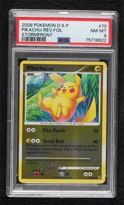 Pikachu Reverse Foil Pokemon Diamond & Pearl Stormfront PSA 8 2008 - Image 1