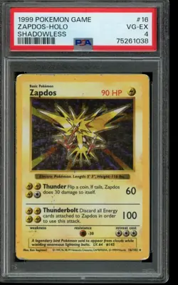 PSA 4 VG-EX Pokemon Zapdos Base Set Shadowless Holo 16/102 - Image 1
