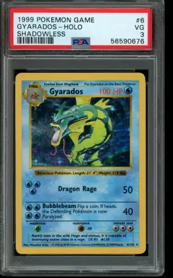 PSA 3 VG Pokemon Gyarados Base Set Shadowless Holo 6/102 - Image 1
