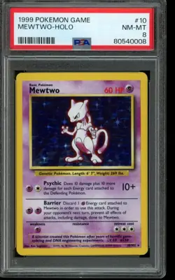 PSA 8 NM-MT Pokemon Mewtwo Base Set Holo 10/102 - Image 1