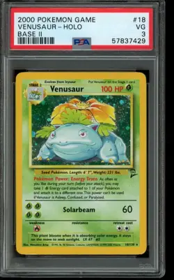 PSA 3 VG Pokemon Venusaur Base Set 2 Holo 18/130 - Image 1