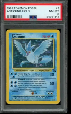PSA 8 NM-MT Pokemon Articuno Fossil Holo 2/62 - Image 1