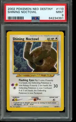 PSA 9 MINT Pokemon Shining Noctowl Neo Destiny Holo 110/105 - Image 1