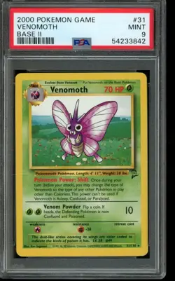 PSA 9 MINT Pokemon Venomoth Base Set 2 31/130 - Image 1