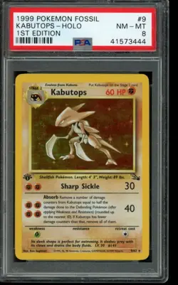 PSA 8 NM-MT Pokemon Kabutops Fossil 1st Edition Holo 9/62 - Image 1
