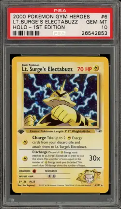 Pokemon Lt. Surge's Electabuzz Gym Heroes 1st Edition Holo Rare #6 PSA 10 - Image 1