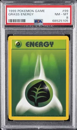 1999 POKEMON GAME #99 GRASS ENERGY PSA 8 - Image 1