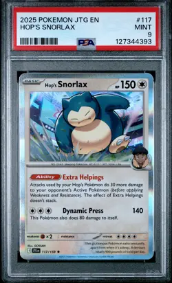 2025 POKEMON JTG EN-JOURNEY TOGETHER #117 HOP'S SNORLAX PSA 9 - Image 1