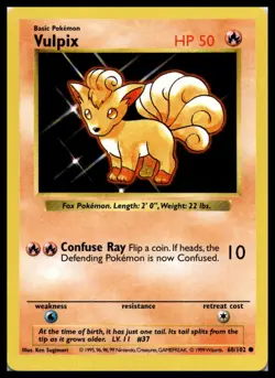 Vintage Vulpix 068/102 Base Set (Shadowless) Pokemon Card WOTC | LP - Image 1