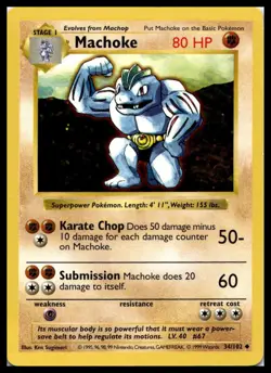 Vintage Machoke 034/102 Base Set (Shadowless) Pokemon Card WOTC | LP - Image 1
