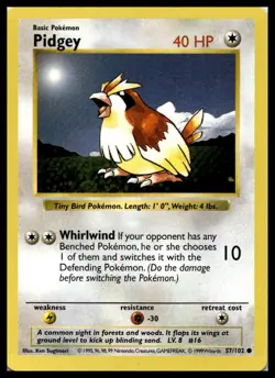 Vintage Pidgey 057/102 Base Set (Shadowless) Pokemon Card WOTC | LP - Image 1