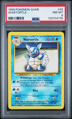 1999 POKEMON BASE SET UNLIMITED #42 WARTORTLE PSA 8 - Image 1