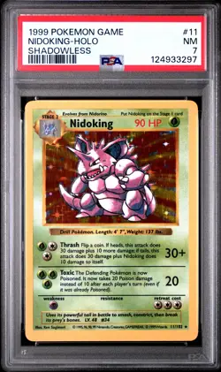 1999 POKEMON GAME SHADOWLESS #11 NIDOKING-HOLO PSA 7 - Image 1