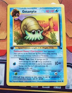 Omanyte Pokemon Card 1st First edition. Fossil Set 52/62 Wizards of the coast - Image 1