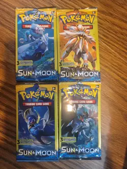 Pokemon Sun & Moon Factory Sealed 3 Card Packs Art set Lot of 4 - Image 1