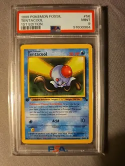 1st Edition 1999 Pokemon Fossil Tentacool PSA grade 9. - Image 1