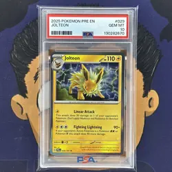 ??PSA 10 GEM MINT 2025 Pokemon Prismatic Evolutions JOLTEON #029 Holo Rare - Image 2