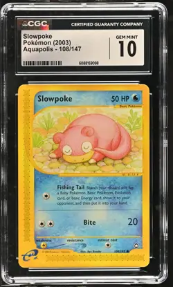 CGC 10 GEM MINT Slowpoke 2003 Aquapolis 108/147 Pokemon Card - Image 1