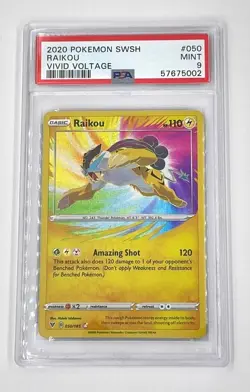 2020 Pokemon SWSH Raikou 050/185 Vivid Voltage PSA 9 Mint - Image 1