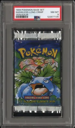 Pokemon Base Set Shadowless Long Crimp Venusaur Art Sealed Booster Pack PSA 8 - Image 1