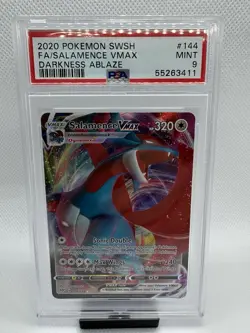2020 Pokemon Darkness Ablaze Salamence VMAX 144/189 Ultra Rare PSA 8 NM-MT - Image 1