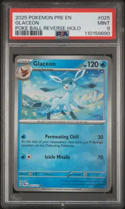 PSA 9 Glaceon 025/131 Pokemon Prismatic Evolutions Poke Ball Reverse Holo 2025 - Image 1