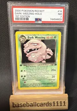 2000 Pokemon TCG Team Rocket 1st Edition 14/82 Dark Weezing HOLO PSA7 Swirl P2 - Image 1