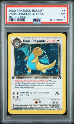 2000 POKEMON TCG ROCKET 1ST EDITION #5/82 DARK DRAGONITE HOLO RARE PSA 7 NM - Image 2
