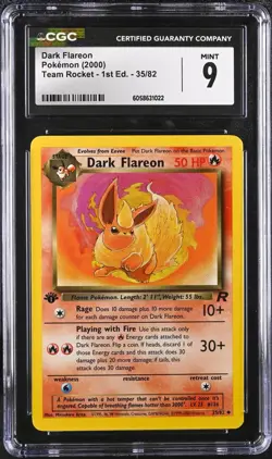 CGC 9 MINT Dark Flareon 1st Edition Team Rocket 35/82 Holo Pokemon Card psa - Image 1