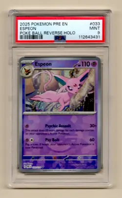 2025 Pokemon Pre En-Prismatic Evolutions Espeon Poke Ball Reverse Holo 033 PSA 9 - Image 1
