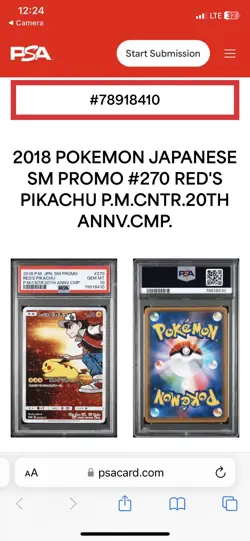 2018 Japanese Pokemon Center Red’s Pikachu 270/SM-P Promo *PSA 10* - Image 3