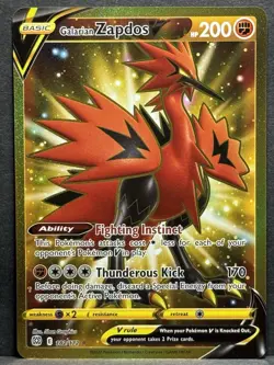 Pokemon Galarian Zapdos v TCG Full Art Gold Secret Rare Card 182/172 NM - Image 1