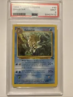 Pokemon Unlimited Fossil # 40 Omastar PSA 9 Card MINT Trusted Seller! Free Ship! - Image 1