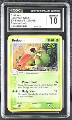 CGC 10 GEM MINT Breloom 2005 EX Emerald 22/106 Reverse Holo Stamped Pokemon Card - Image 1