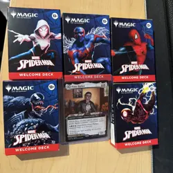 2025 NYCC Magic Gathering Spider-man Welcome Deck Set Of 5 w/ Peter Promo Card - Image 1