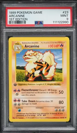 PSA 9 Arcanine 23/102 Shadowless Base Set 1999 Pokemon Card - Image 1