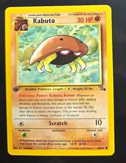 Pokemon TCG Kabuto Fossil 1st Edition Common Card 50/62 VG/EX Condition (82) - Image 1
