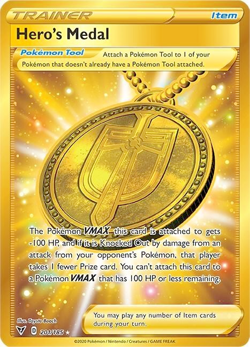 Pokemon TCG Hero's Medal 201/185 Vivid Voltage Full Art Secret Rare Gold Holo - Image 1