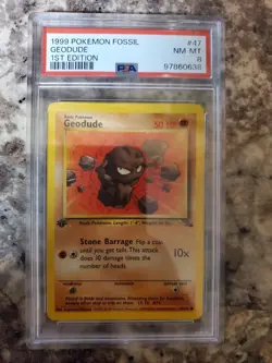 1st edition Pokemon 1999 Fossil Geodude PSA Grade 8 - Image 1