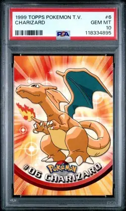 1999 Topps Pokemon TV Charizard #6 Animation Edition PSA 10 SPM - Image 1