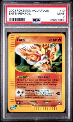 Entei-Rev.Foil Pokemon Aquapolis 10 NM PSA MINT 9-4558 - Image 1