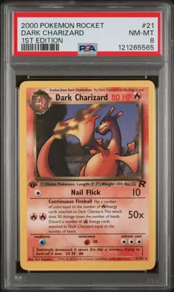 2000 POKEMON ROCKET 1ST ED #21 DARK CHARIZARD PSA 8 - Image 1